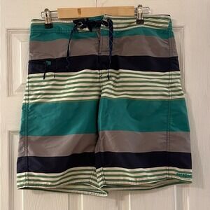 Patagonia Board Shorts Mens 32 Blue, Teal, & Grey Striped Swim Trunks